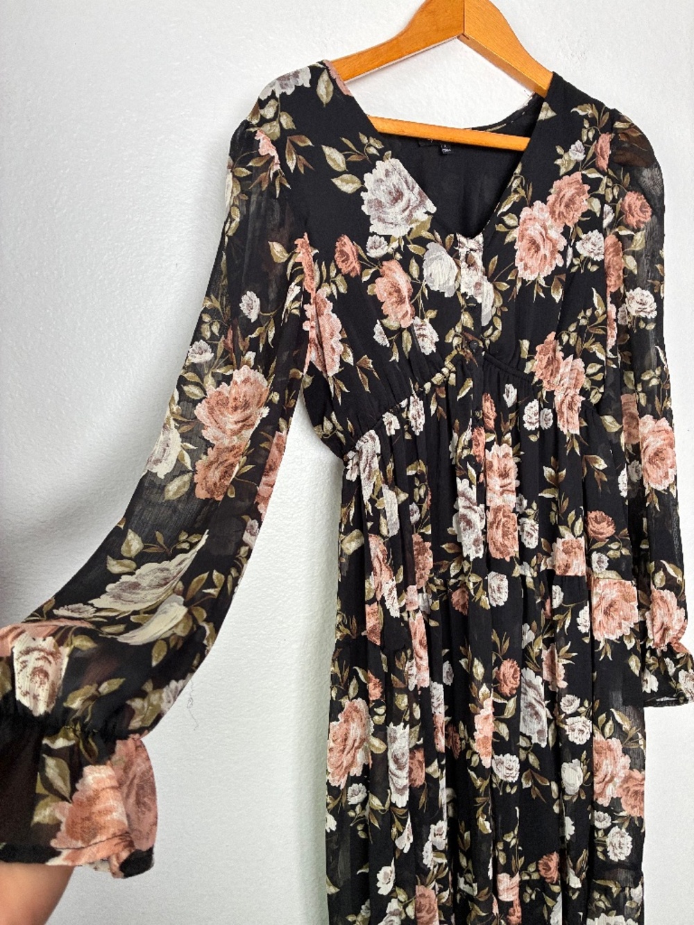 By the River Maxi Dress Floral Dark Romantic Sheer Babydoll Women's Large